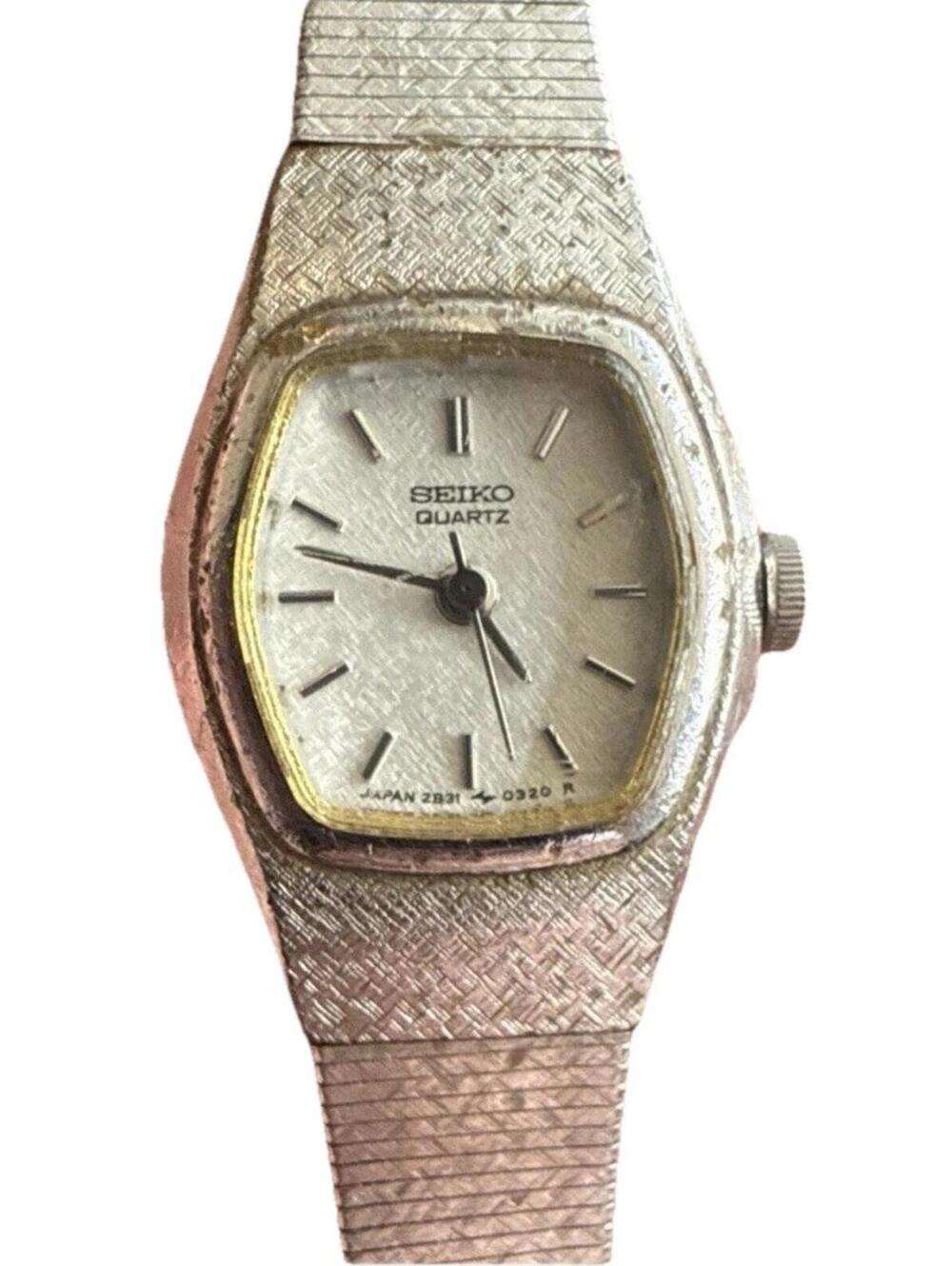 Vintage Seiko Women 2B31-0320 Dress Silver Tone Quartz Analog 17mm Watch 6"